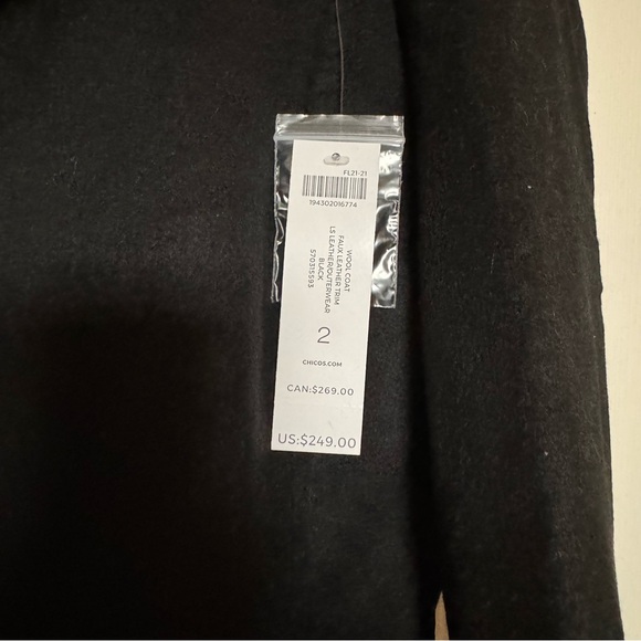 Chicos Wool Coat with Faux Leather Trim Black  New with Tags size 2 - Picture 4 of 4